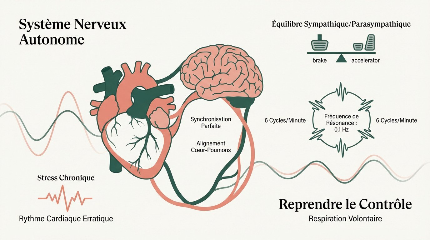 Schéma de la synchronisation entre le rythme cardiaque et la respiration en cohérence cardiaque