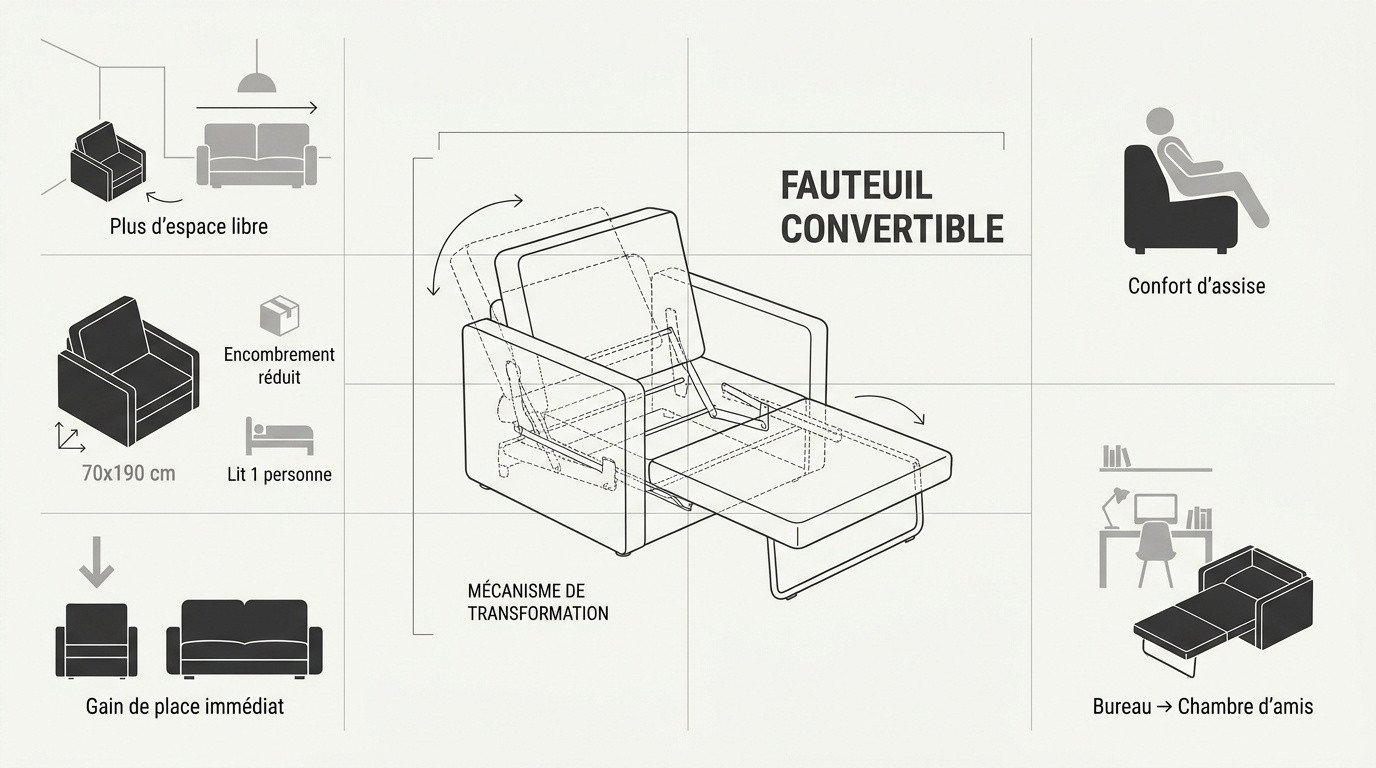 Fauteuil convertible compact et design pour petit appartement