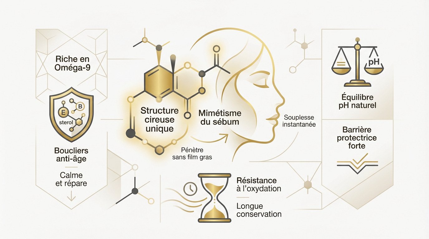 Sch&eacute;ma expliquant les b&eacute;n&eacute;fices des esters de jojoba pour la barri&egrave;re cutan&eacute;e du visage