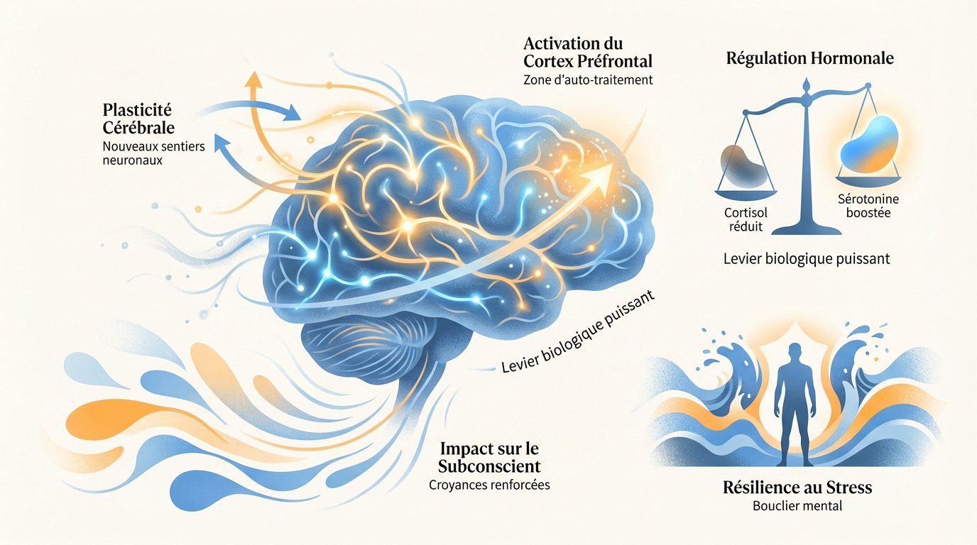 Sch&eacute;ma illustrant la plasticit&eacute; c&eacute;r&eacute;brale et la transformation des circuits neuronaux gr&acirc;ce aux pens&eacute;es positives
