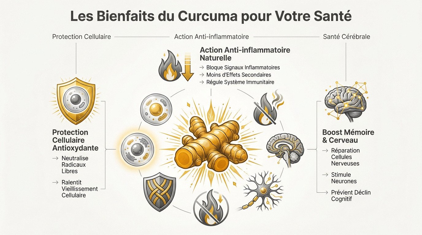 Racines de curcuma frais et poudre d'épice dorée riche en curcumine