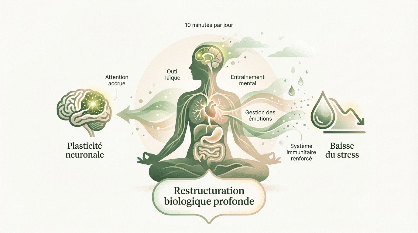 Représentation visuelle de la transformation biologique par la méditation