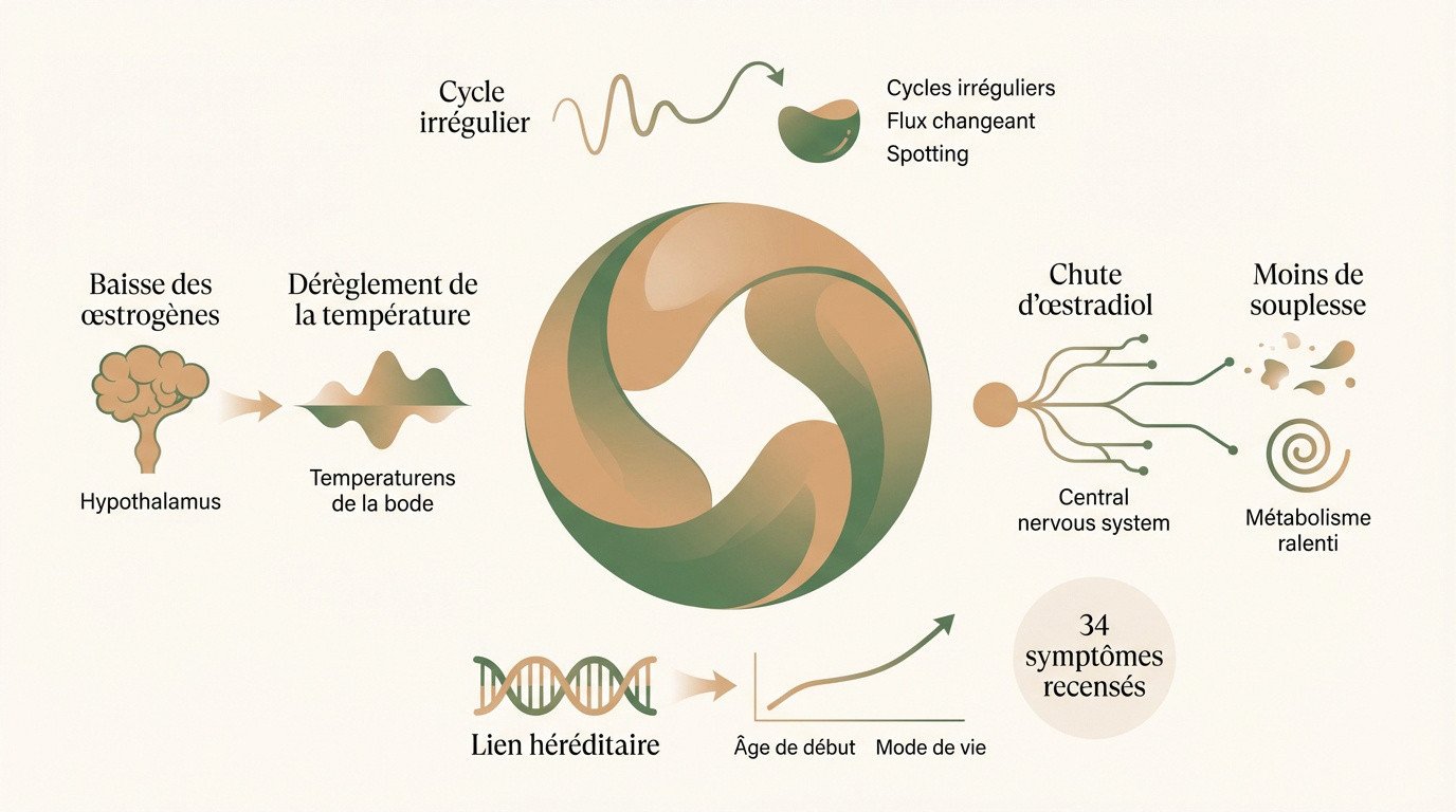 Sch&eacute;ma de la transition hormonale et du cycle complexe durant la m&eacute;nopause