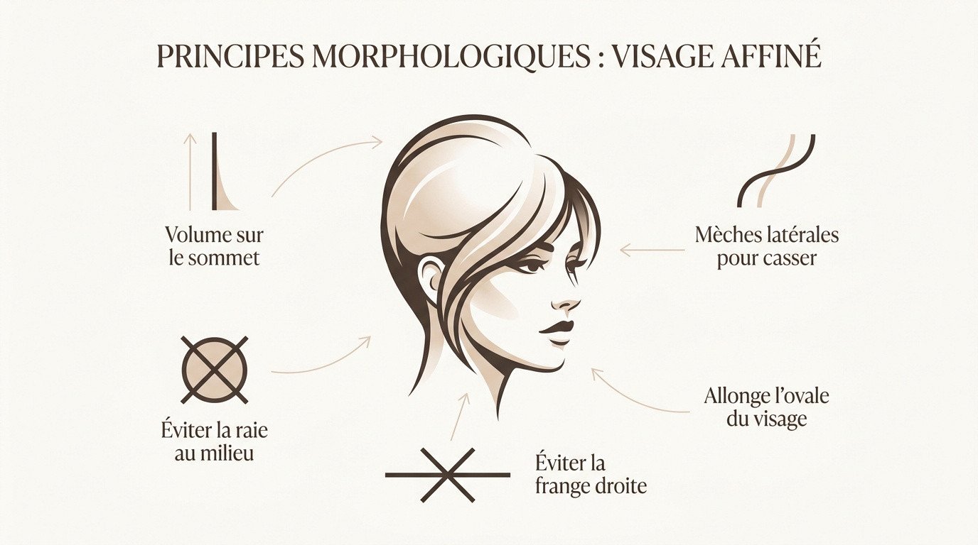Femme de 50 ans avec une coupe de cheveux asymétrique et du volume vertical pour affiner son visage rond