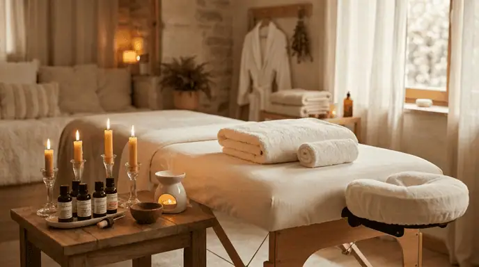 préparation séance massage body body huile essentielle serviettes