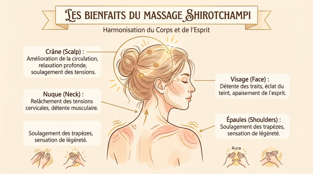 zones ciblées massage shirotchampi épaules nuque crâne bienfaits
