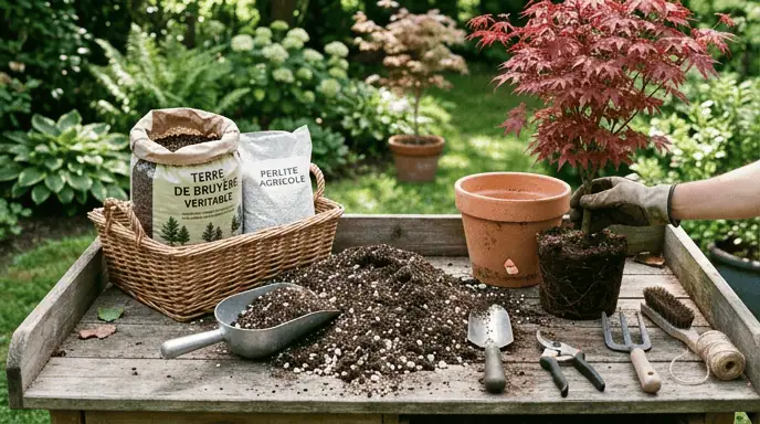 Substrat drainé sol acide terre de bruyère pour Acer palmatum en pot