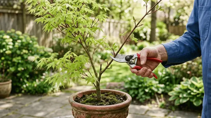 Taille érable du Japon en pot printemps rempotage Acer palmatum