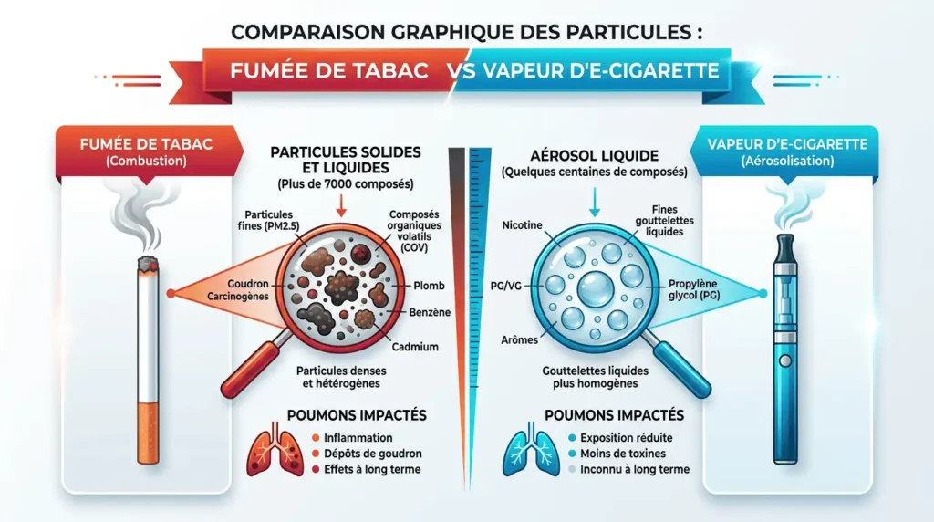 comparaison particules fumée tabac vapeur cigarette électronique intérieur