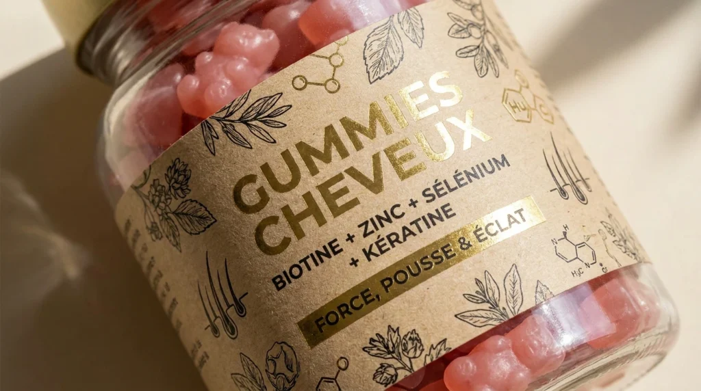ingrédients gummies cheveux biotine zinc sélénium kératine hydrolysée