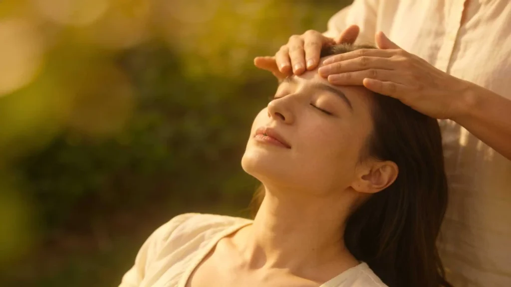 massage shirotchampi crânien indien pratiqué sur une femme assise (1)