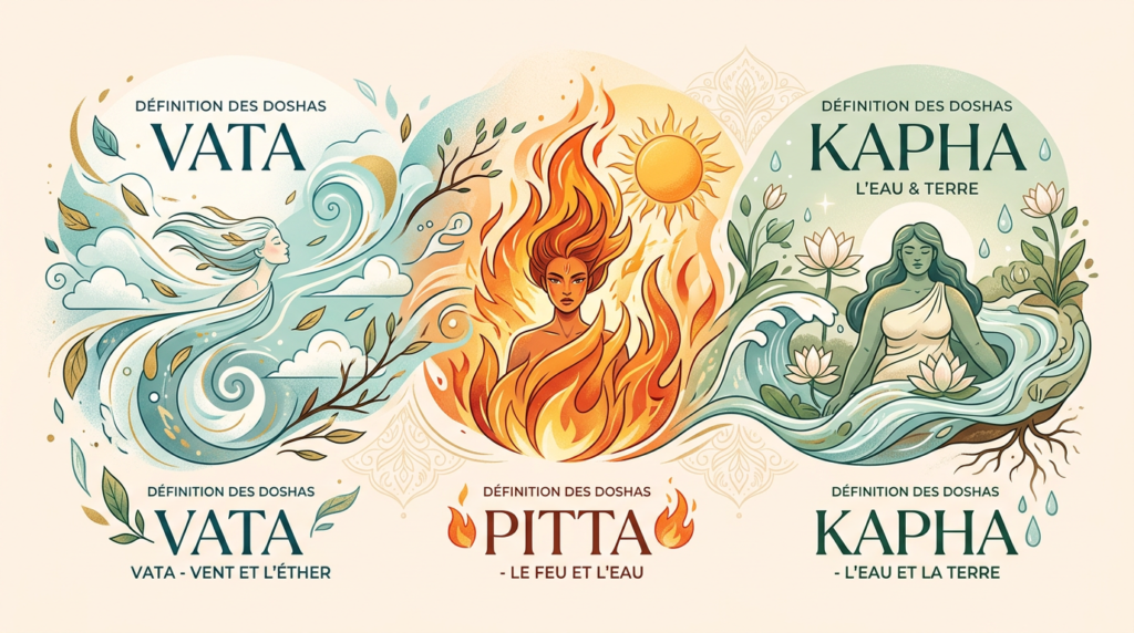 représentation graphique des trois doshas ayurvédiques Vata Pitta Kapha