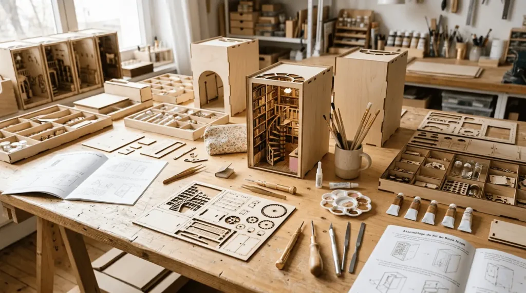 différents types de book nook kit DIY et modèle assemblé