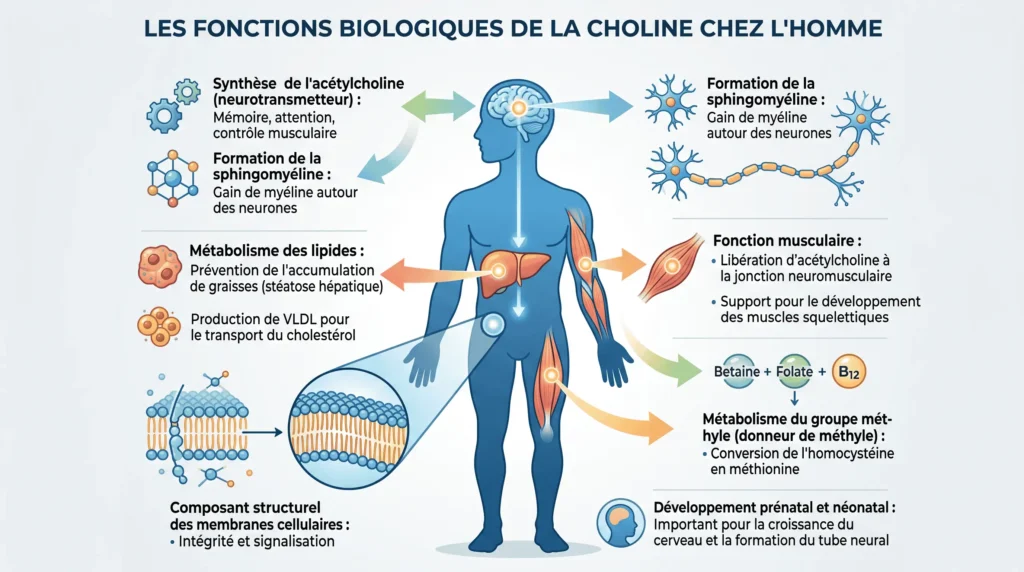choline bienfaits fonctions biologiques corps humain
