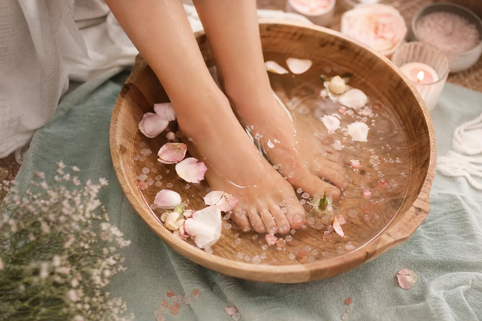 bain de pieds avant massage pied technique