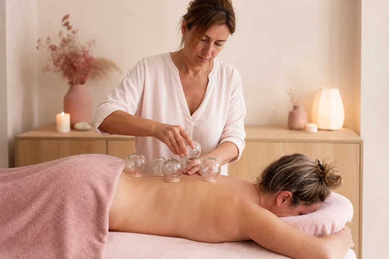 séance de hijama bien être avec ventouses thérapeutiques sur le dos