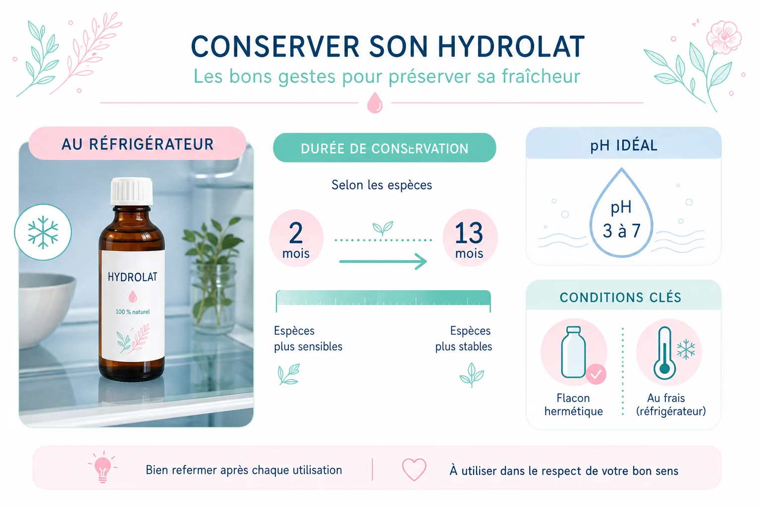 Durée de conservation des hydrolats infographie comment conserver un hydrolat correctement