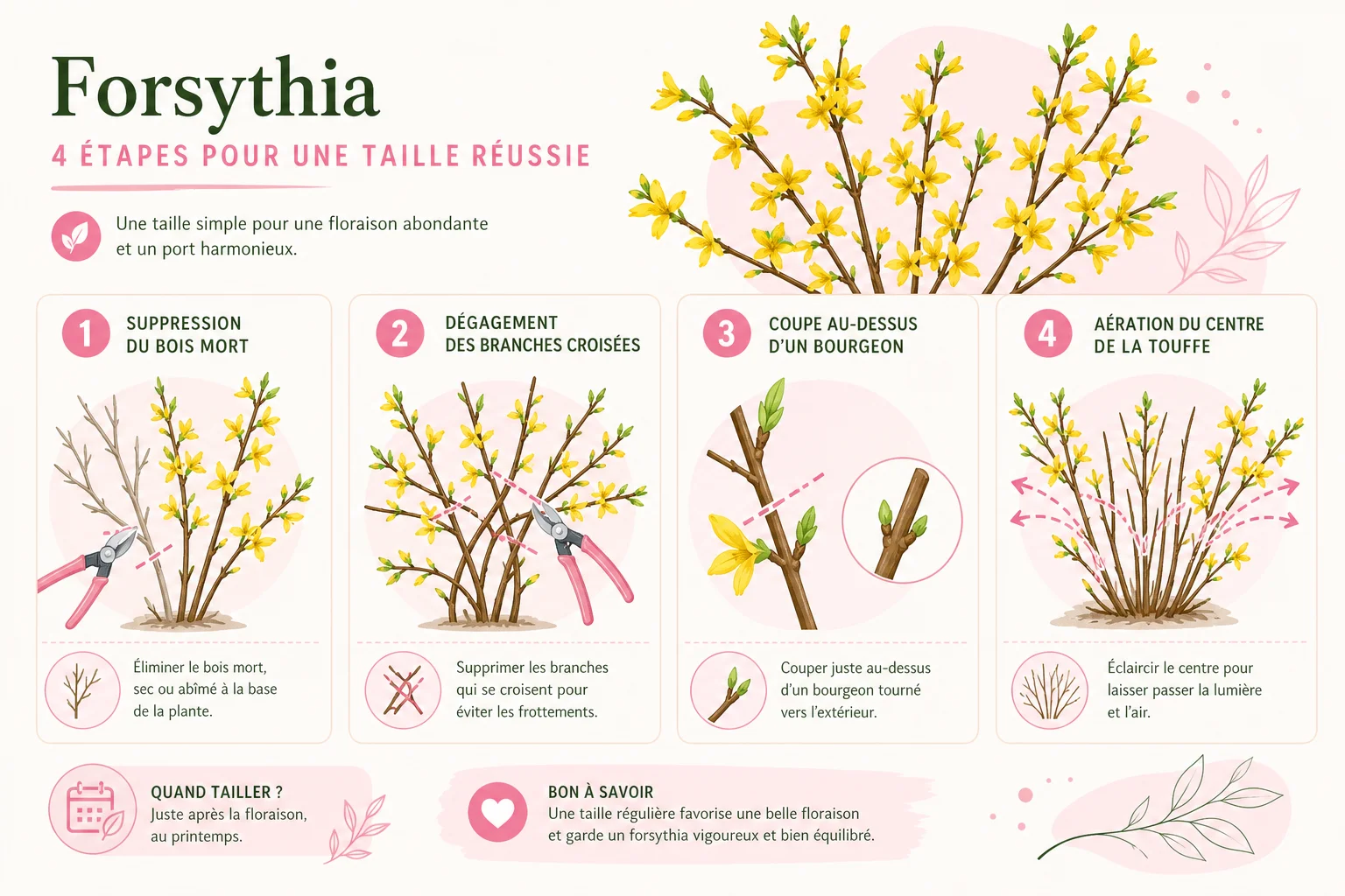 Étapes pour tailler les forsythias correctement