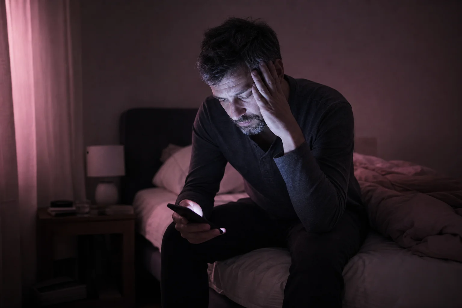 Stress et écrans, ennemis du sommeil réparateur homme stressé par les écrans nuisant à son sommeil réparateur